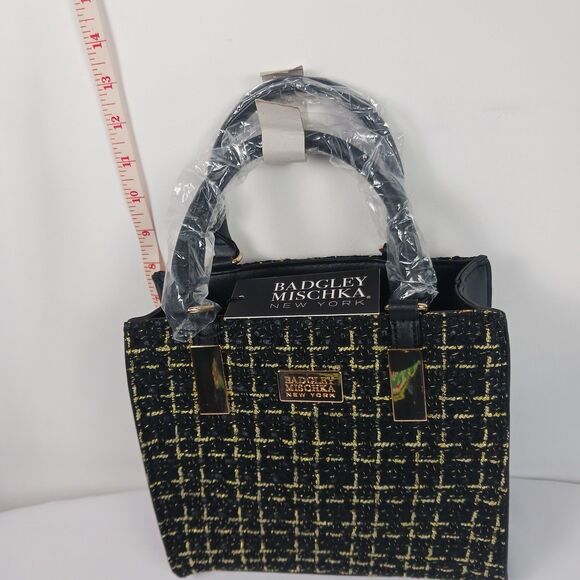 Badgley Mischka The Tara Tweed Satchel Square Handbag New - Picture 11 of 13